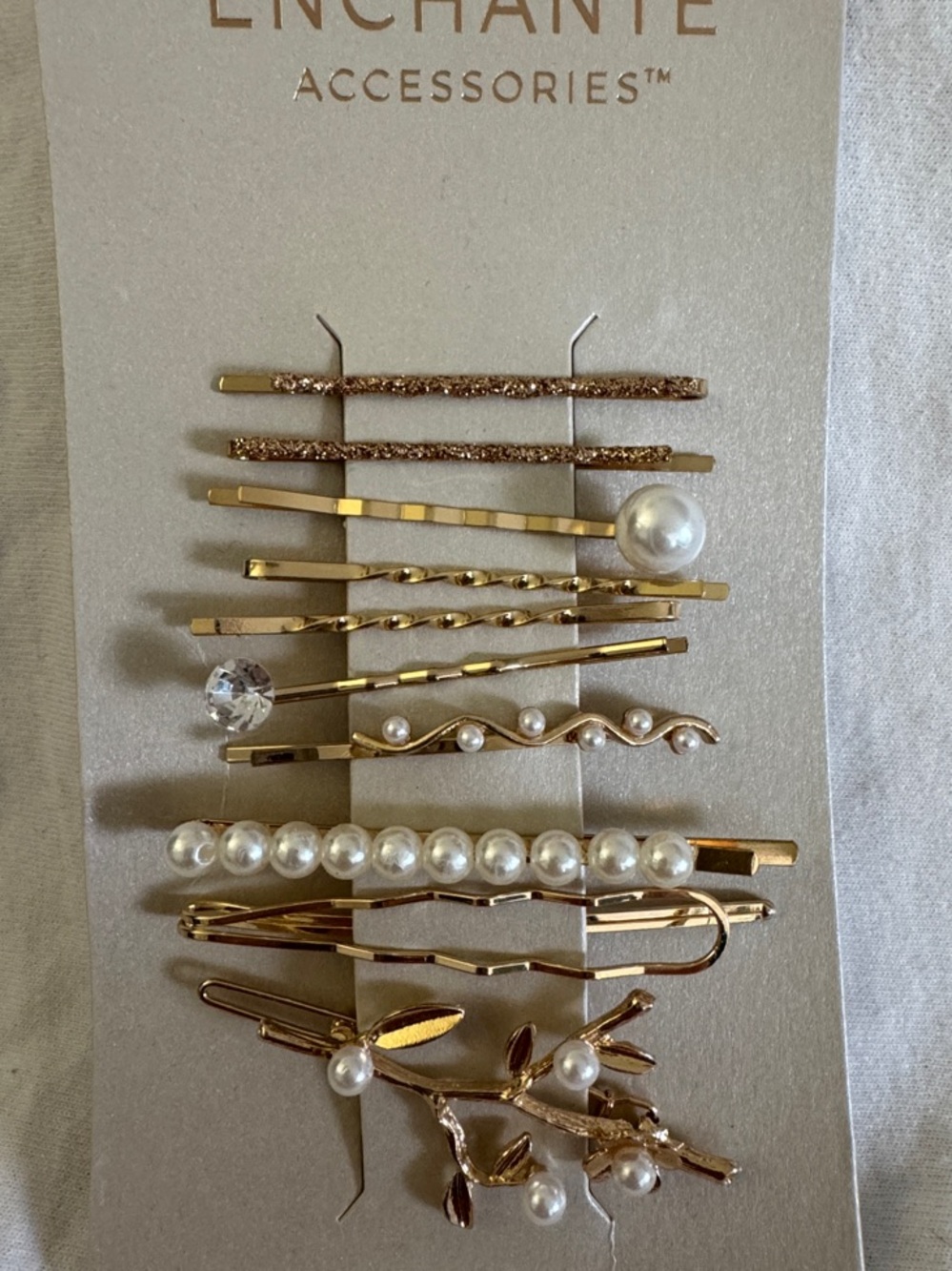ENCHANTÉ Gold Pearl and Crystal Hair Pin Set — Mixed Gold Hair Clips